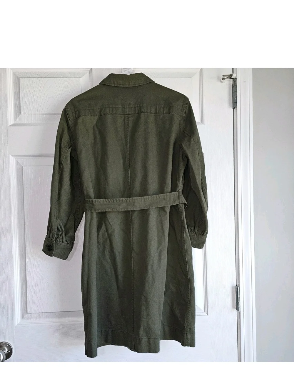 Utility Military Mini Dress Womens Olive Green Belted Button Pockets Cotton M